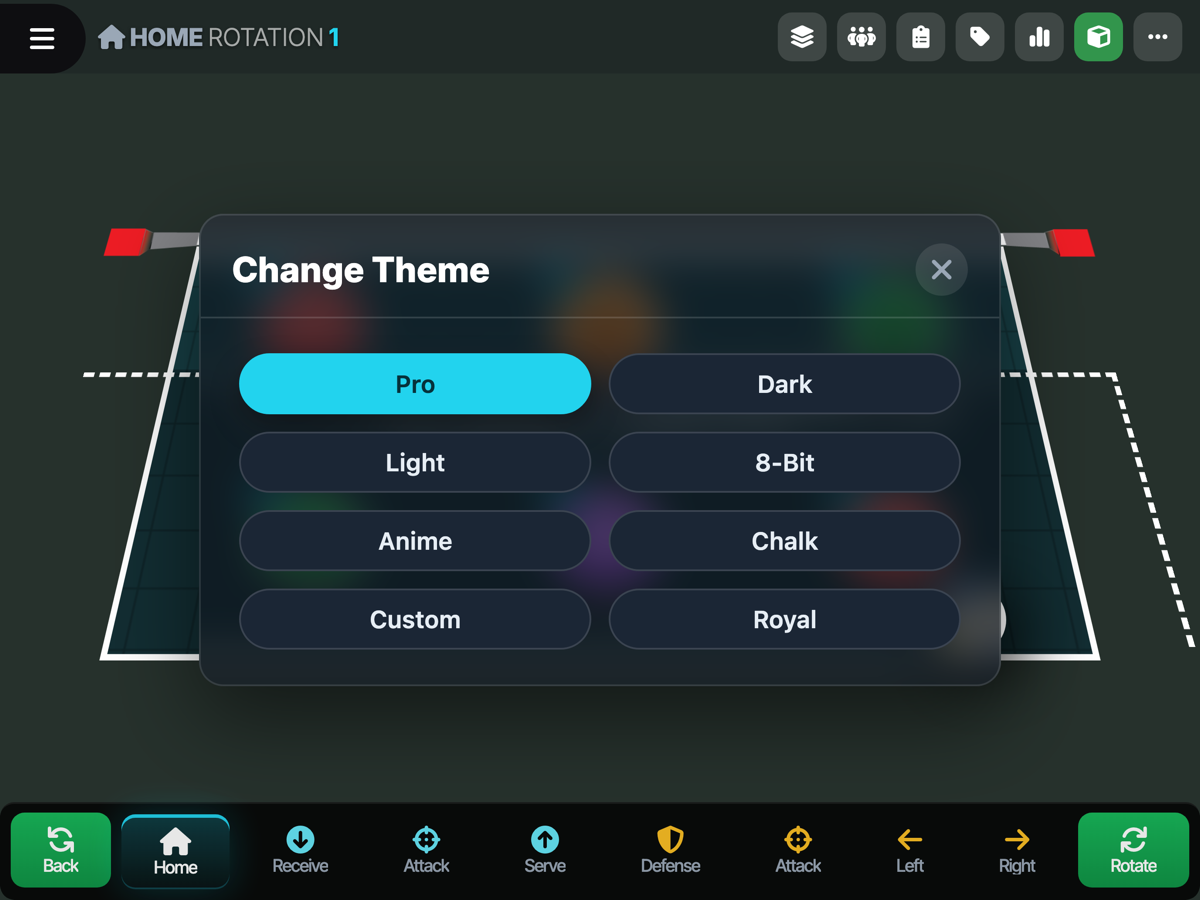 Theme picker showing the app's visual styles