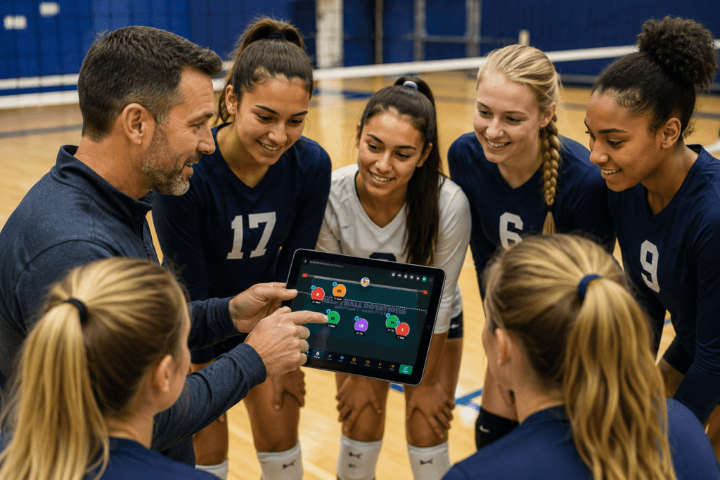 Coach Showing Volleyball Players In Serve Receive In The Volleyball Rotations App