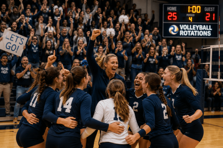Volleyball Coaches And Players Celebrating A Win
