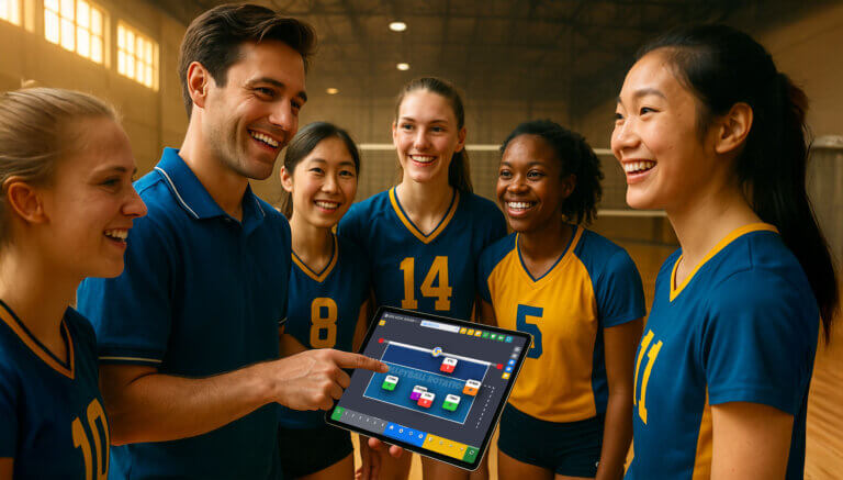 Coach Showing Volleyball Players The Rotations App
